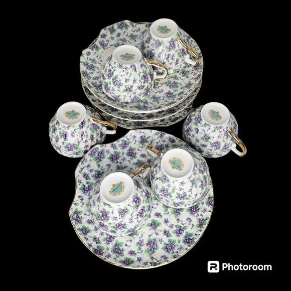 6 Tea Cups and Saucers Japan Yada Snack Plate Blue Floral China - Picture 2 of 15